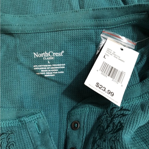 Northcrest “Teal Green” Thermal Henley - Womens Large, NWT, Bust 20” - Picture 3 of 3